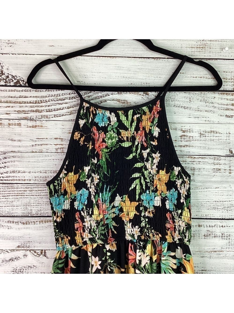 XHILARATION SIZE M BLACK TROPICAL MULTICOLOR SLEEVELESS FLORAL SUMMER DRESS GUC - Picture 5 of 10